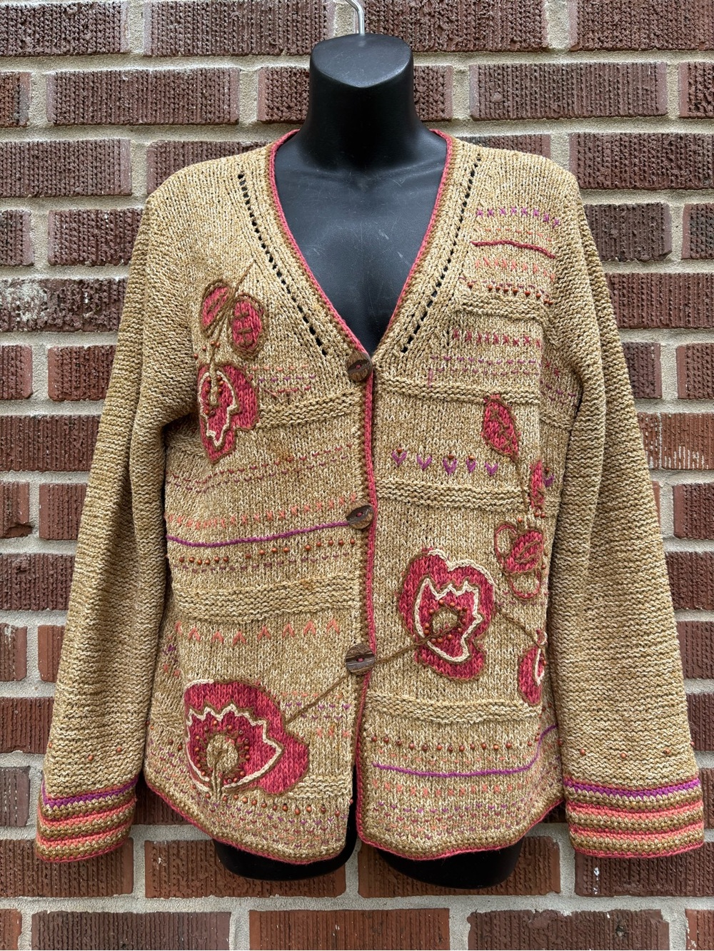 Sigrid Olsen Sport Sz M Vintage Women's Hand Knitted Cottagecore Silk Cardigan - Picture 1 of 10
